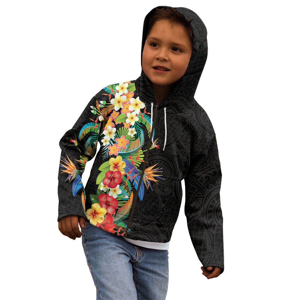Hawaii Tropical Flowers Tribal Pattern Kid Hoodie No5 LT9 - Polynesian Pride