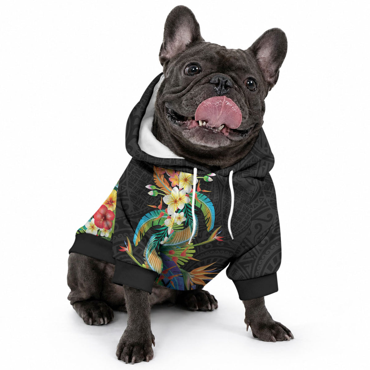 Hawaii Tropical Flowers Tribal Pattern Pet Hoodie No5 LT9 - Polynesian Pride
