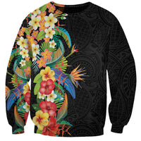 Hawaii Tropical Flowers Tribal Pattern Sweatshirt No5 LT9 Unisex Black - Polynesian Pride