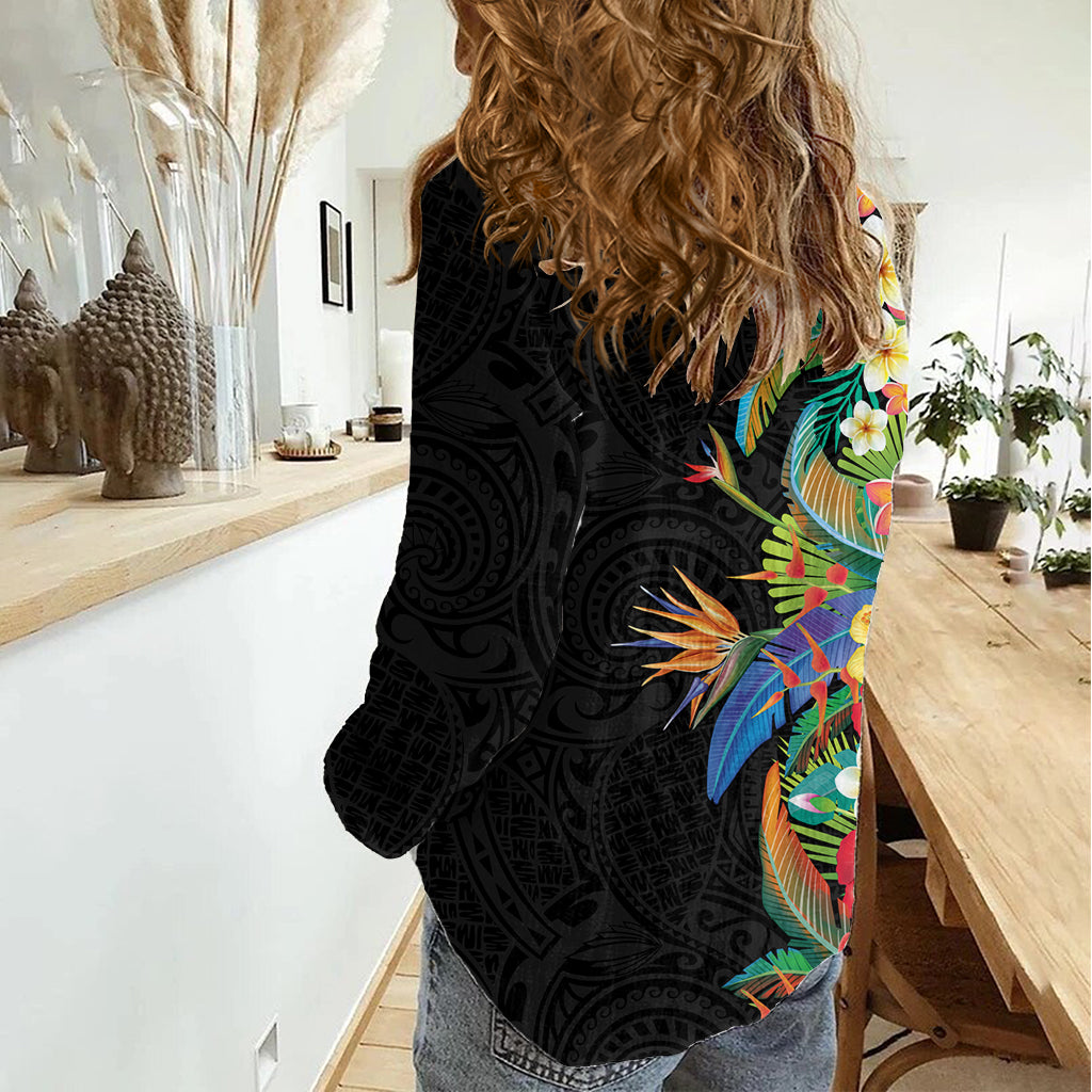 Hawaii Tropical Flowers Tribal Pattern Women Casual Shirt No5 LT9 - Polynesian Pride