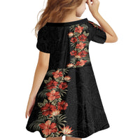 Hawaii Tropical Flowers Tribal Pattern Family Matching Short Sleeve Bodycon Dress and Hawaiian Shirt No6 LT9 - Polynesian Pride