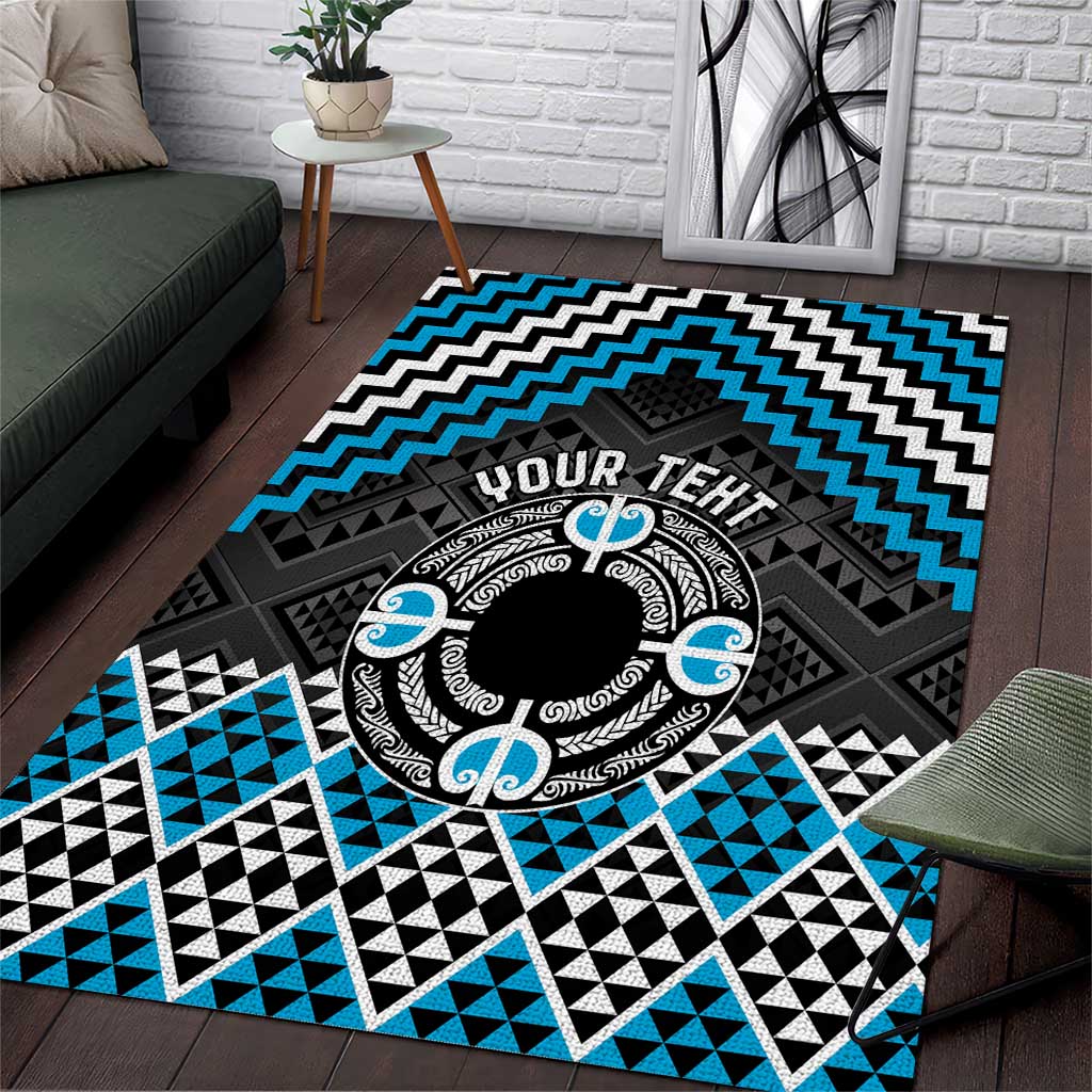 Personalised Aotearoa Niho Taniwha Motif Area Rug Blue Style LT9 Blue - Polynesian Pride