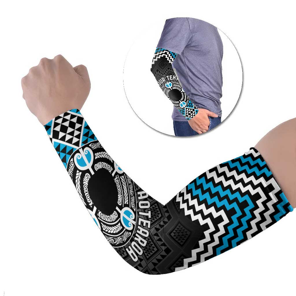 Personalised Aotearoa Niho Taniwha Motif Arm Sleeves Blue Style - Polynesian Pride