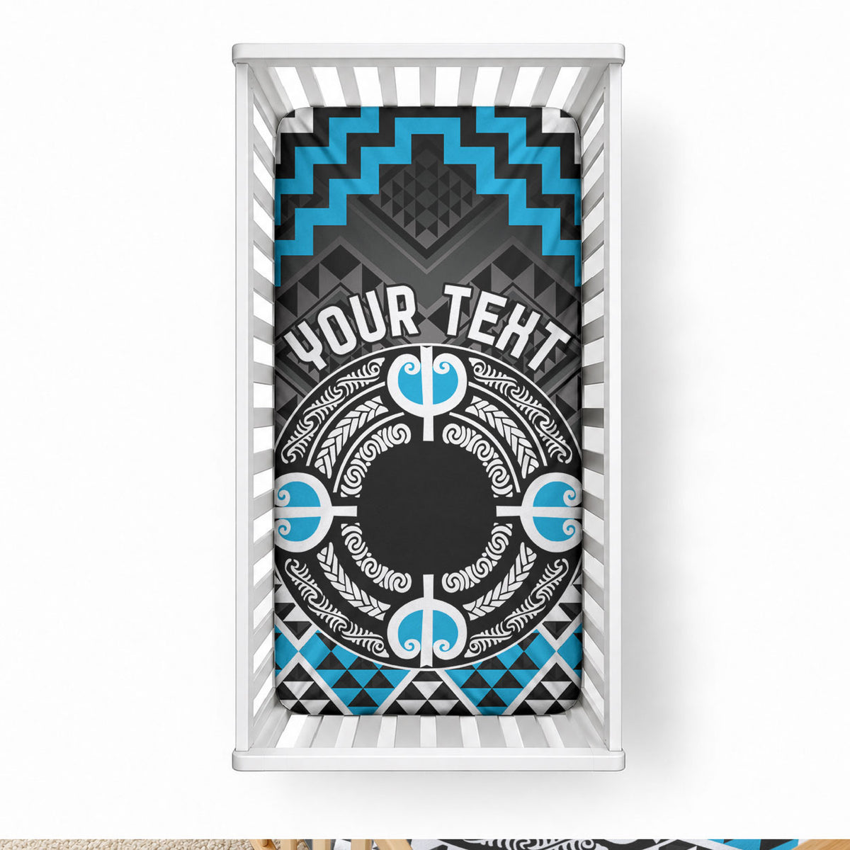 Personalised Aotearoa Niho Taniwha Motif Baby Bed Cover Blue Style LT9 28 × 52 in Blue - Polynesian Pride