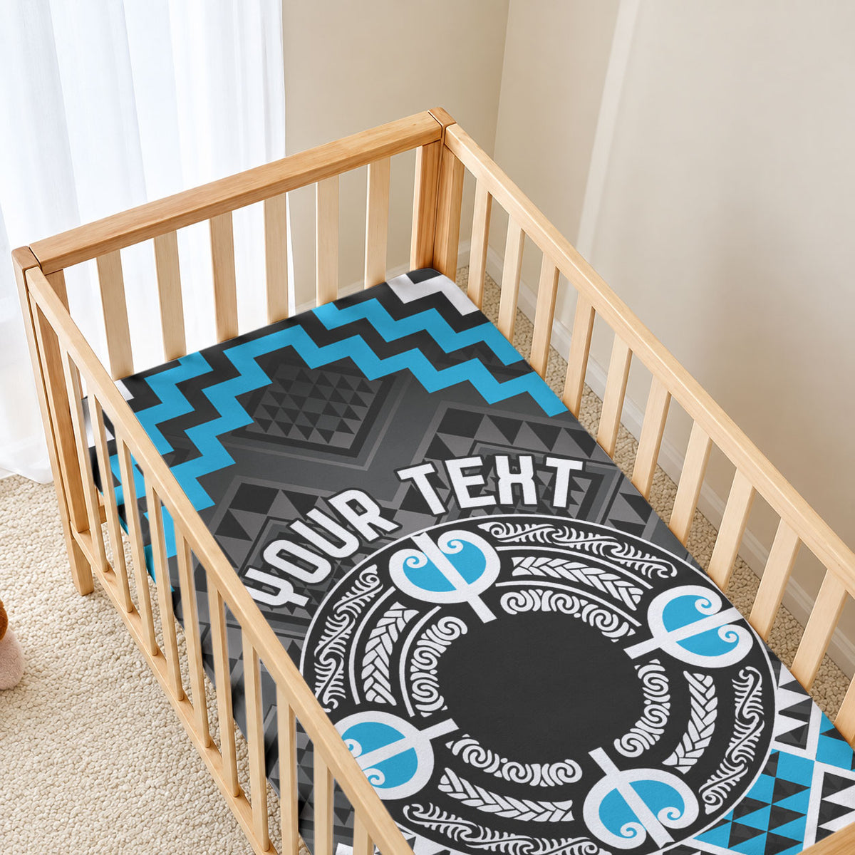 Personalised Aotearoa Niho Taniwha Motif Baby Bed Cover Blue Style LT9 - Polynesian Pride