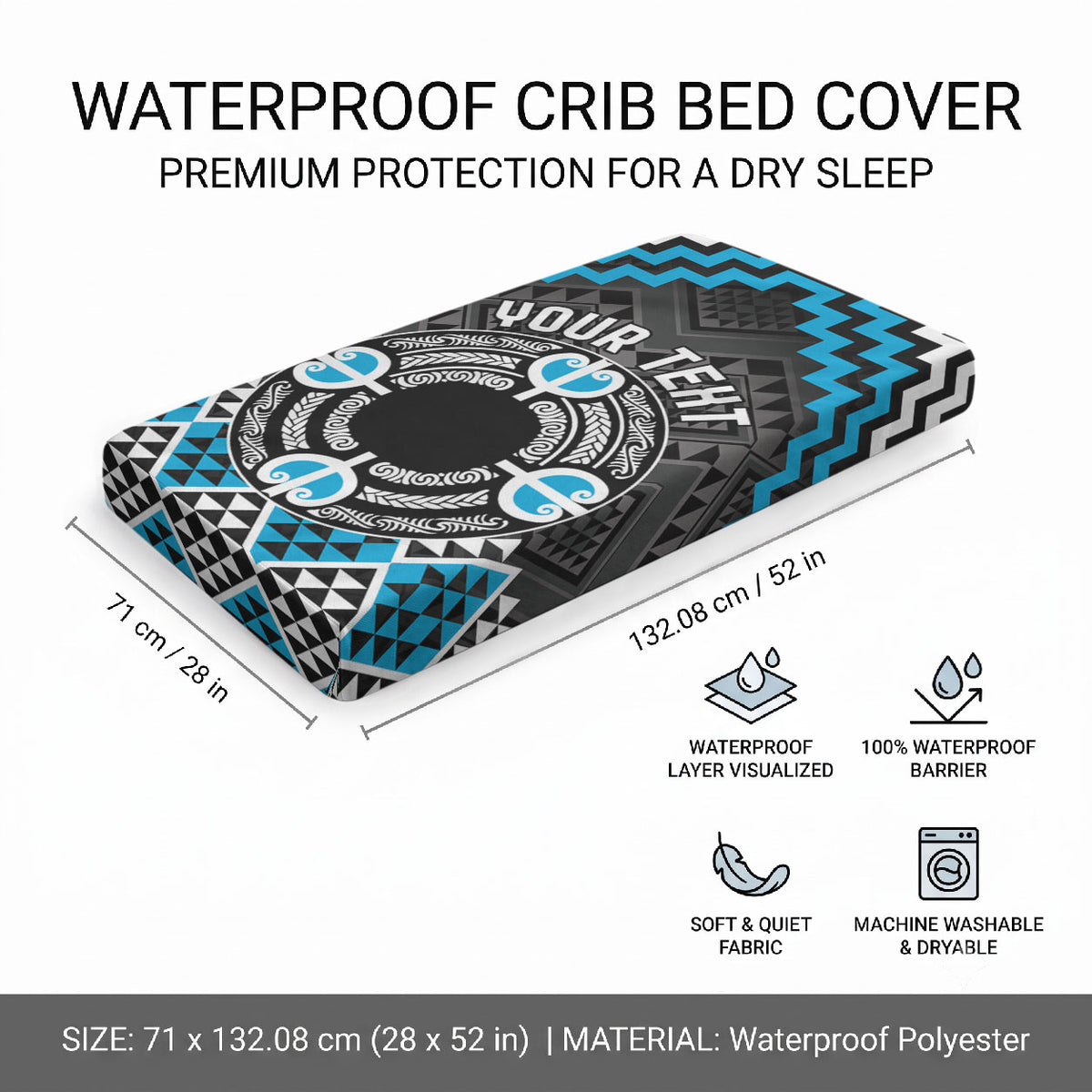 Personalised Aotearoa Niho Taniwha Motif Baby Bed Cover Blue Style LT9 - Polynesian Pride