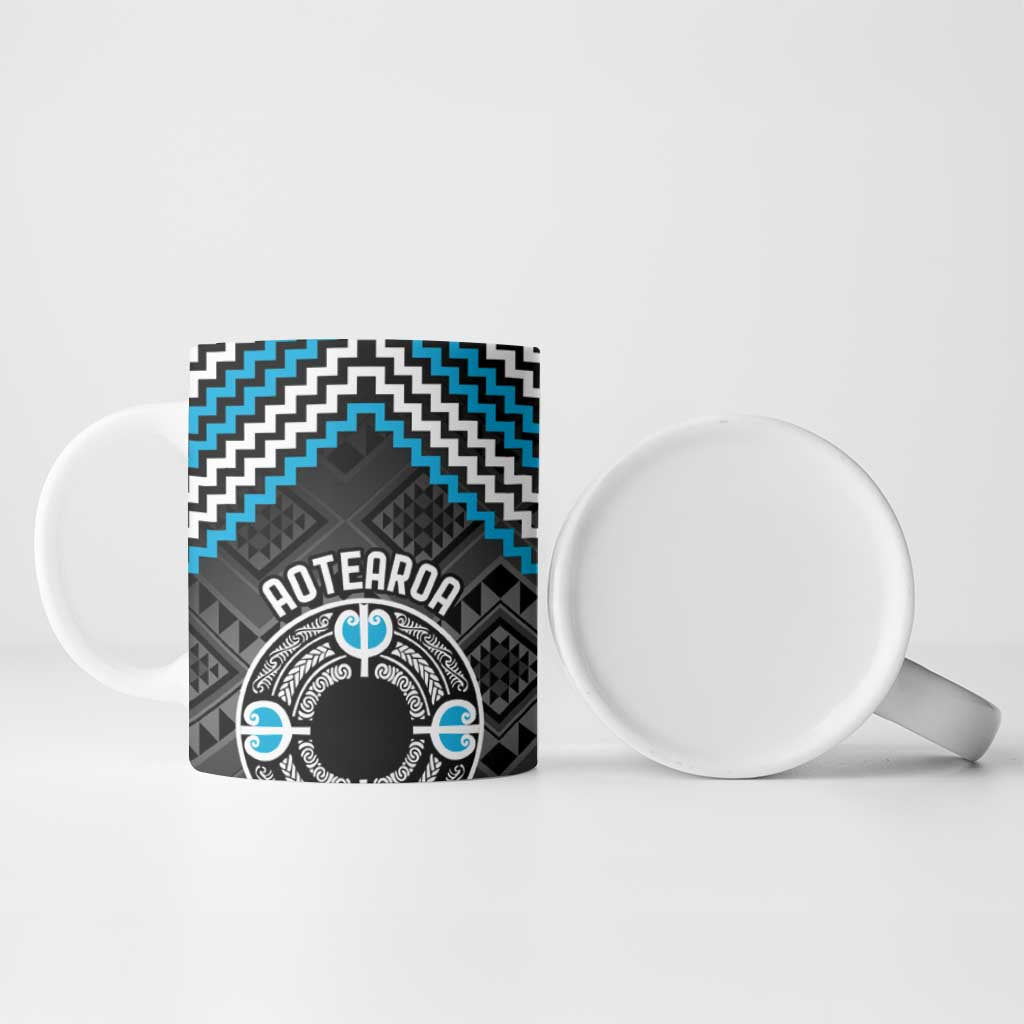 Personalised Aotearoa Niho Taniwha Motif Ceramic Mug Blue Style - Polynesian Pride