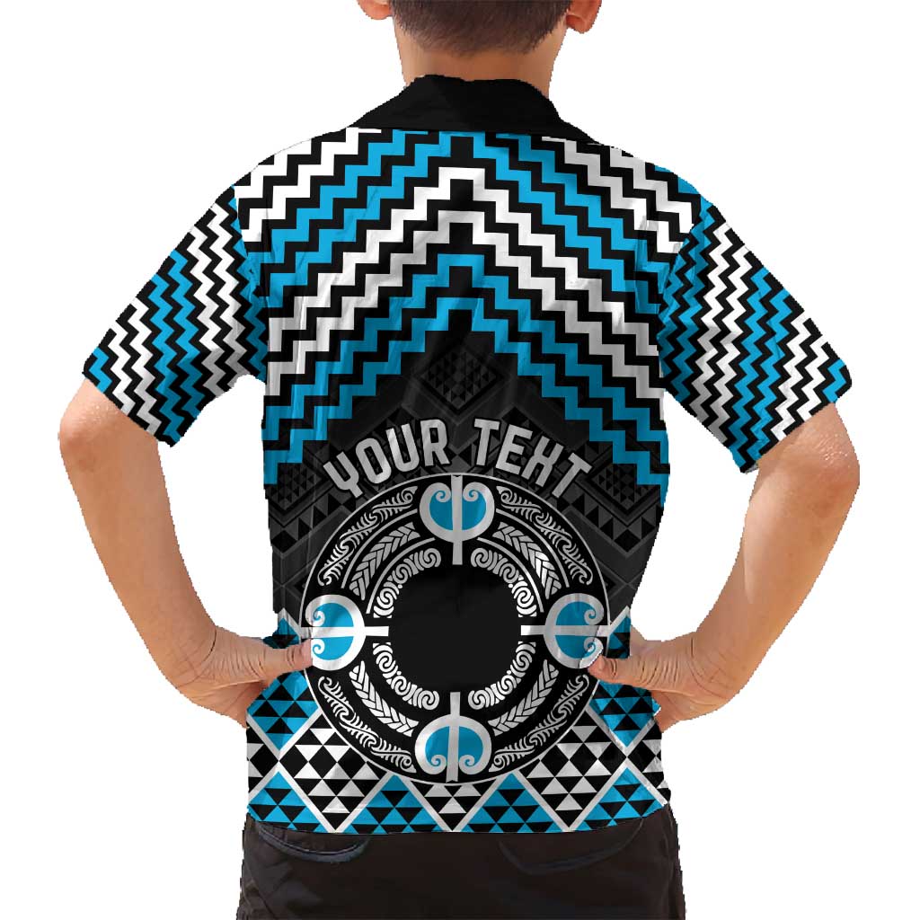 Personalised Aotearoa Niho Taniwha Motif Family Matching Long Sleeve Bodycon Dress and Hawaiian Shirt Blue Style LT9 - Polynesian Pride