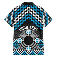 Personalised Aotearoa Niho Taniwha Motif Family Matching Long Sleeve Bodycon Dress and Hawaiian Shirt Blue Style LT9 - Polynesian Pride
