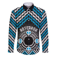 Personalised Aotearoa Niho Taniwha Motif Family Matching Mermaid Dress and Hawaiian Shirt Blue Style LT9 Dad's Shirt - Long Sleeve Blue - Polynesian Pride