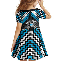 Personalised Aotearoa Niho Taniwha Motif Family Matching Off The Shoulder Long Sleeve Dress and Hawaiian Shirt Blue Style LT9 - Polynesian Pride