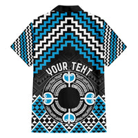 Personalised Aotearoa Niho Taniwha Motif Family Matching Short Sleeve Bodycon Dress and Hawaiian Shirt Blue Style LT9 - Polynesian Pride