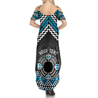 Personalised Aotearoa Niho Taniwha Motif Family Matching Summer Maxi Dress and Hawaiian Shirt Blue Style
