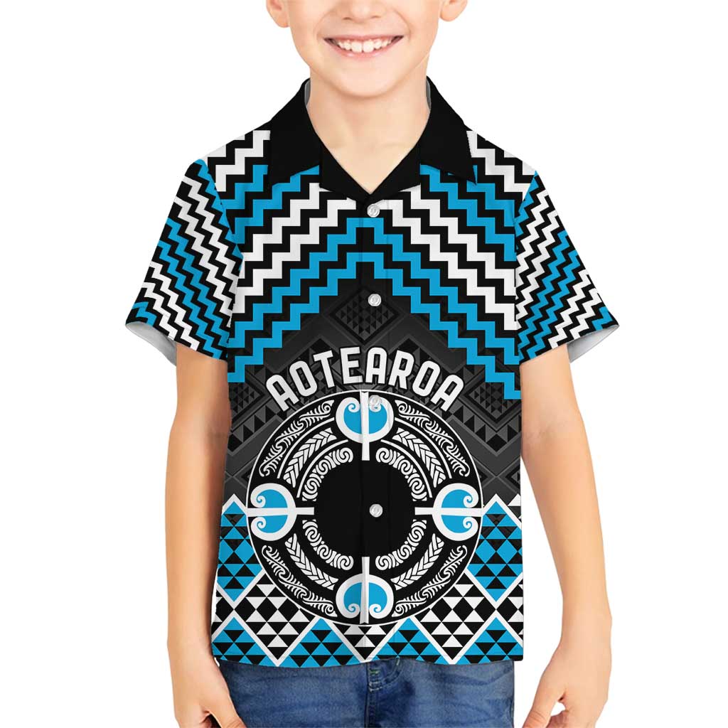 Personalised Aotearoa Niho Taniwha Motif Family Matching Tank Maxi Dress and Hawaiian Shirt Blue Style
