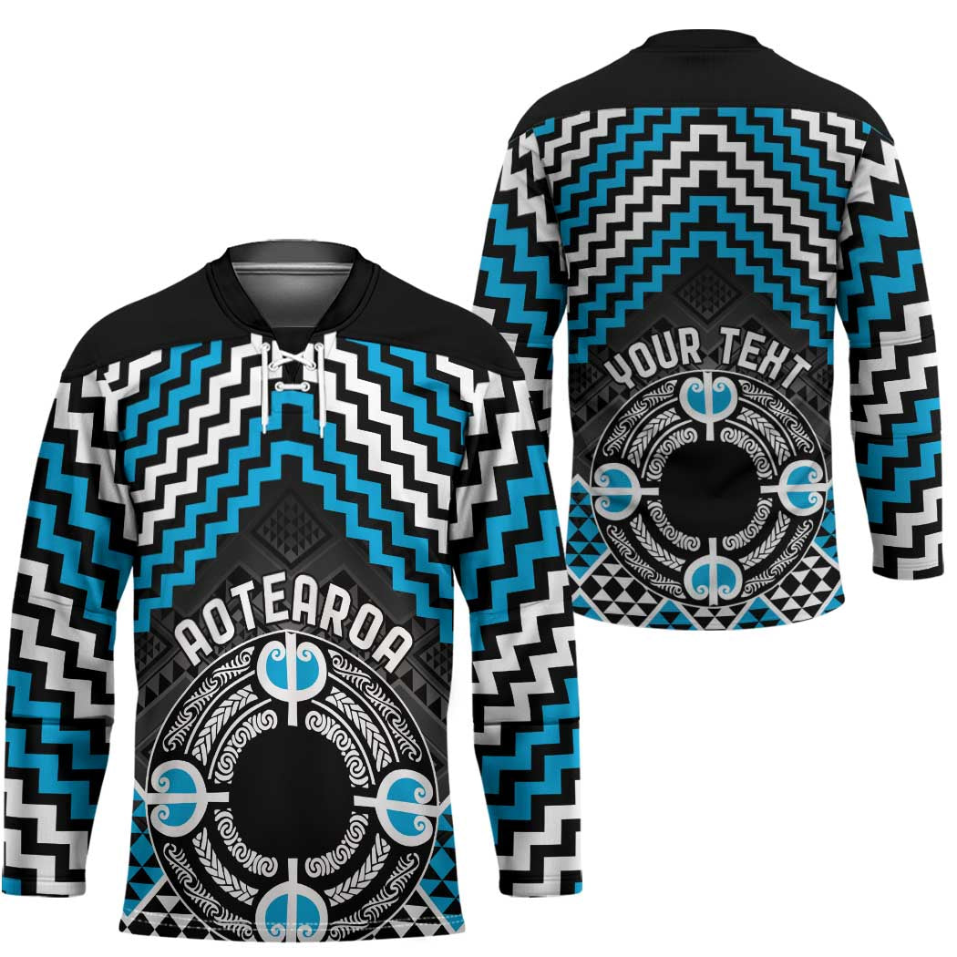 Personalised Aotearoa Niho Taniwha Motif Hockey Jersey Blue Style - Polynesian Pride