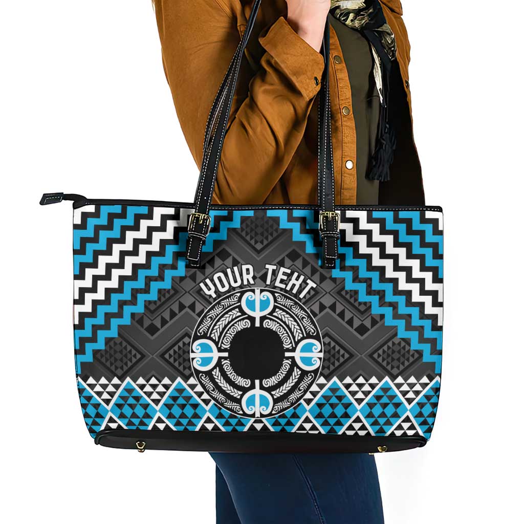 Personalised Aotearoa Niho Taniwha Motif Leather Tote Bag Blue Style