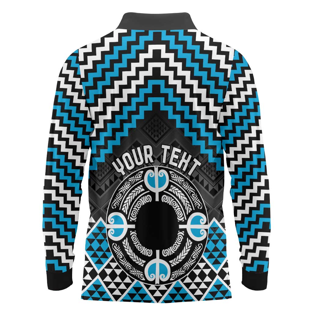 Personalised Aotearoa Niho Taniwha Motif Long Sleeve Polo Shirt Blue Style