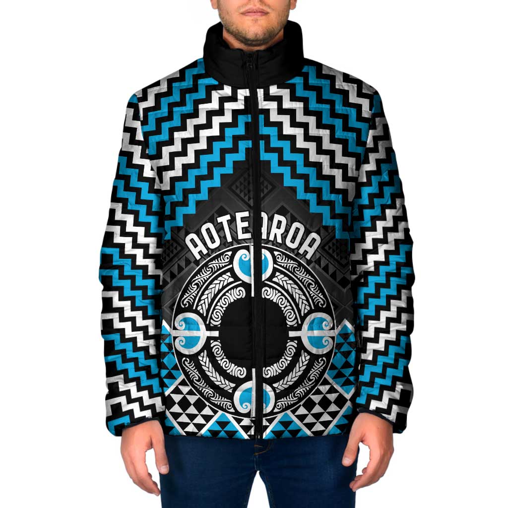 Personalised Aotearoa Niho Taniwha Motif Padded Jacket Blue Style LT9 Men Blue - Polynesian Pride