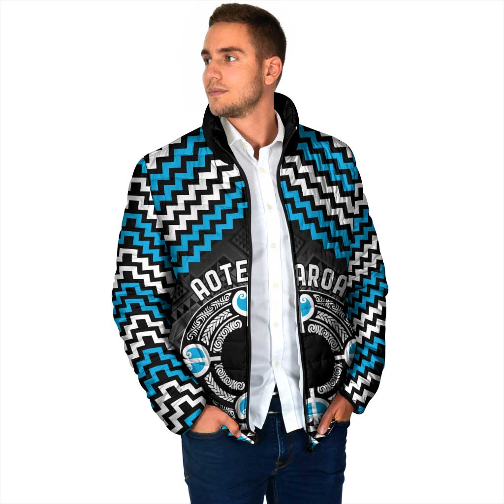 Personalised Aotearoa Niho Taniwha Motif Padded Jacket Blue Style LT9 - Polynesian Pride