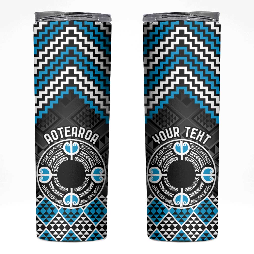 Personalised Aotearoa Niho Taniwha Motif Skinny Tumbler Blue Style LT9 Blue - Polynesian Pride