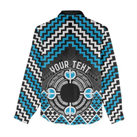 Personalised Aotearoa Niho Taniwha Motif Women Casual Shirt Blue Style LT9 - Polynesian Pride
