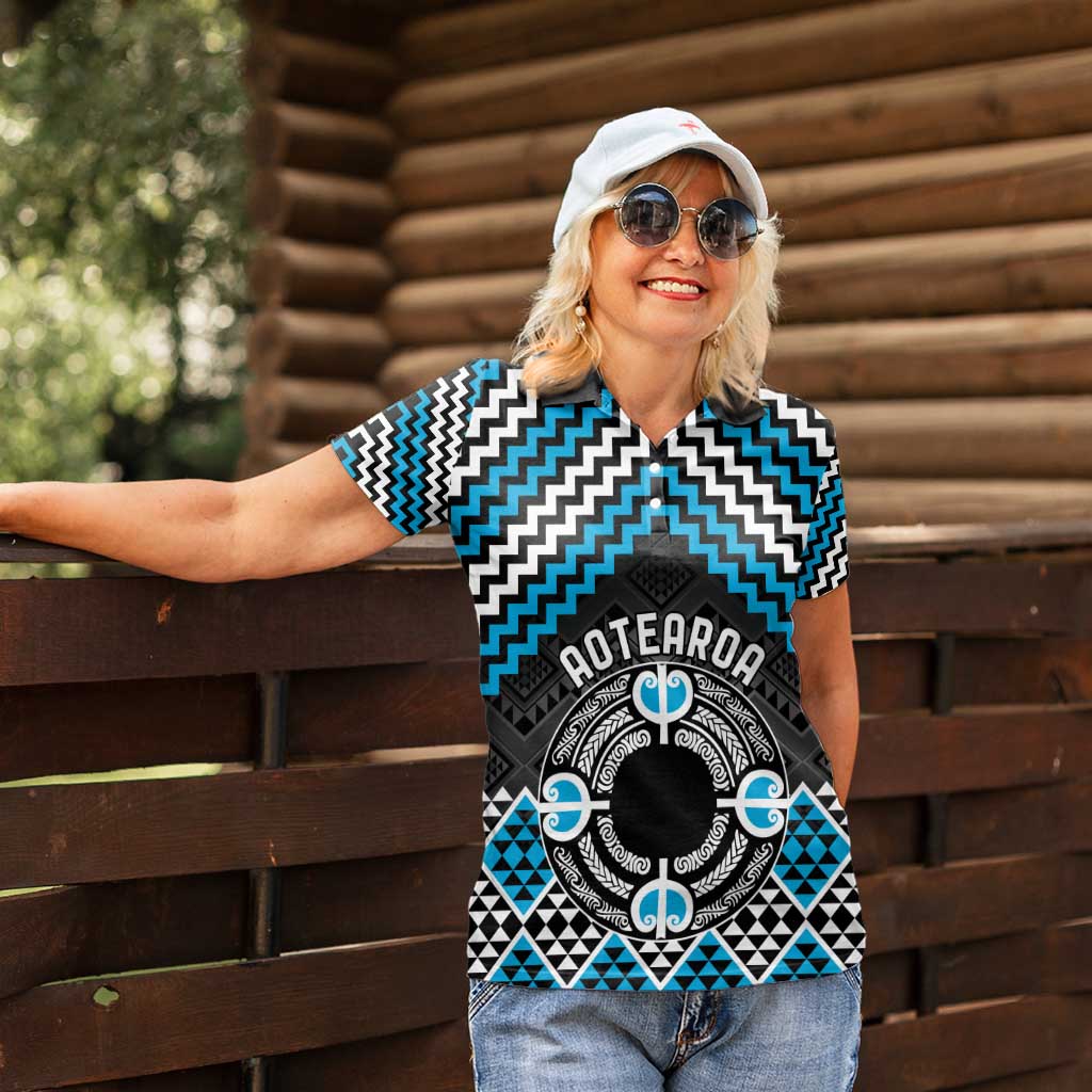 Personalised Aotearoa Niho Taniwha Motif Women Polo Shirt Blue Style