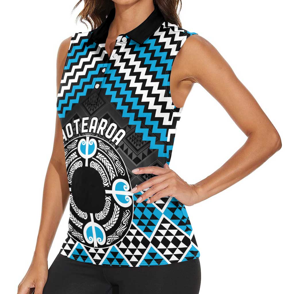 Personalised Aotearoa Niho Taniwha Motif Women Sleeveless Polo Shirt Blue Style