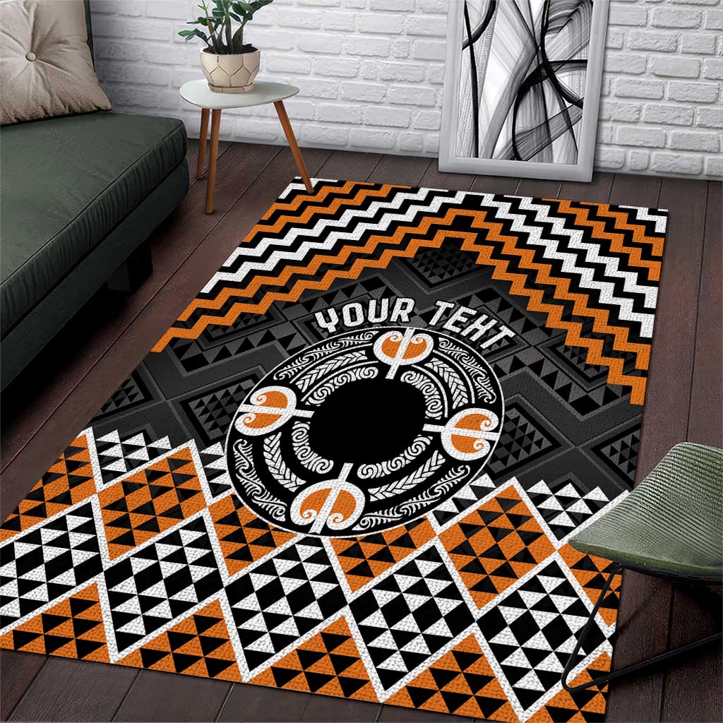 Personalised Aotearoa Niho Taniwha Motif Area Rug Gold Style LT9 Gold - Polynesian Pride