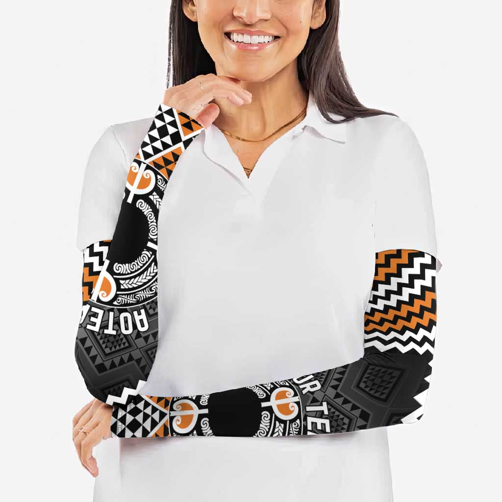 Personalised Aotearoa Niho Taniwha Motif Arm Sleeves Gold Style - Polynesian Pride