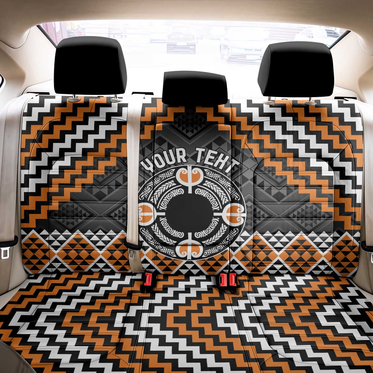Personalised Aotearoa Niho Taniwha Motif Back Car Seat Cover Gold Style