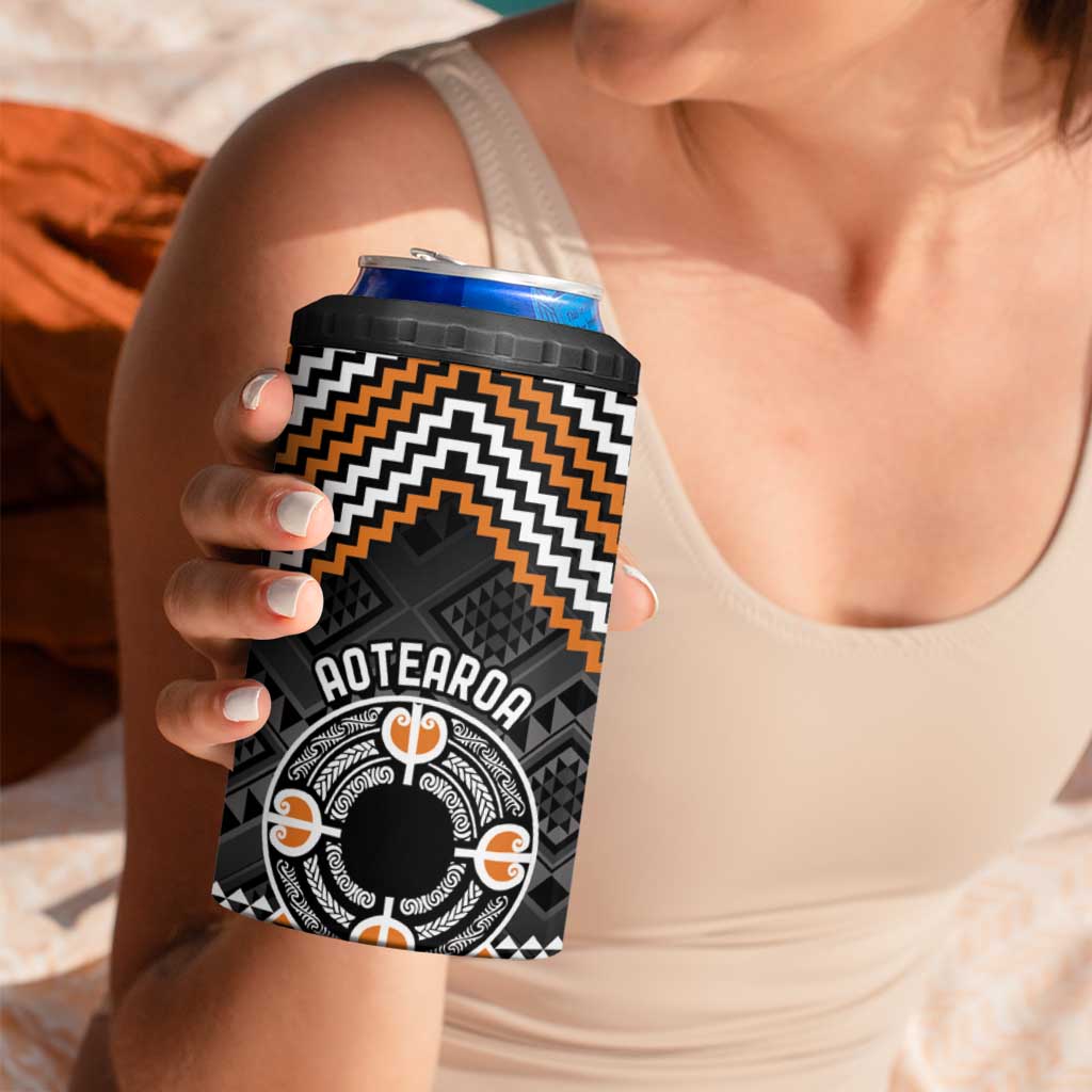Personalised Aotearoa Niho Taniwha Motif 4 in 1 Can Cooler Tumbler Gold Style