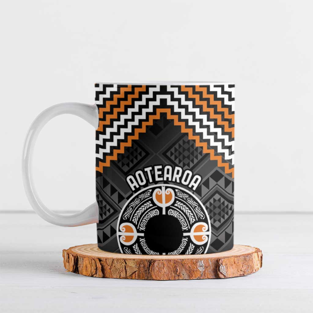 Personalised Aotearoa Niho Taniwha Motif Ceramic Mug Gold Style - Polynesian Pride