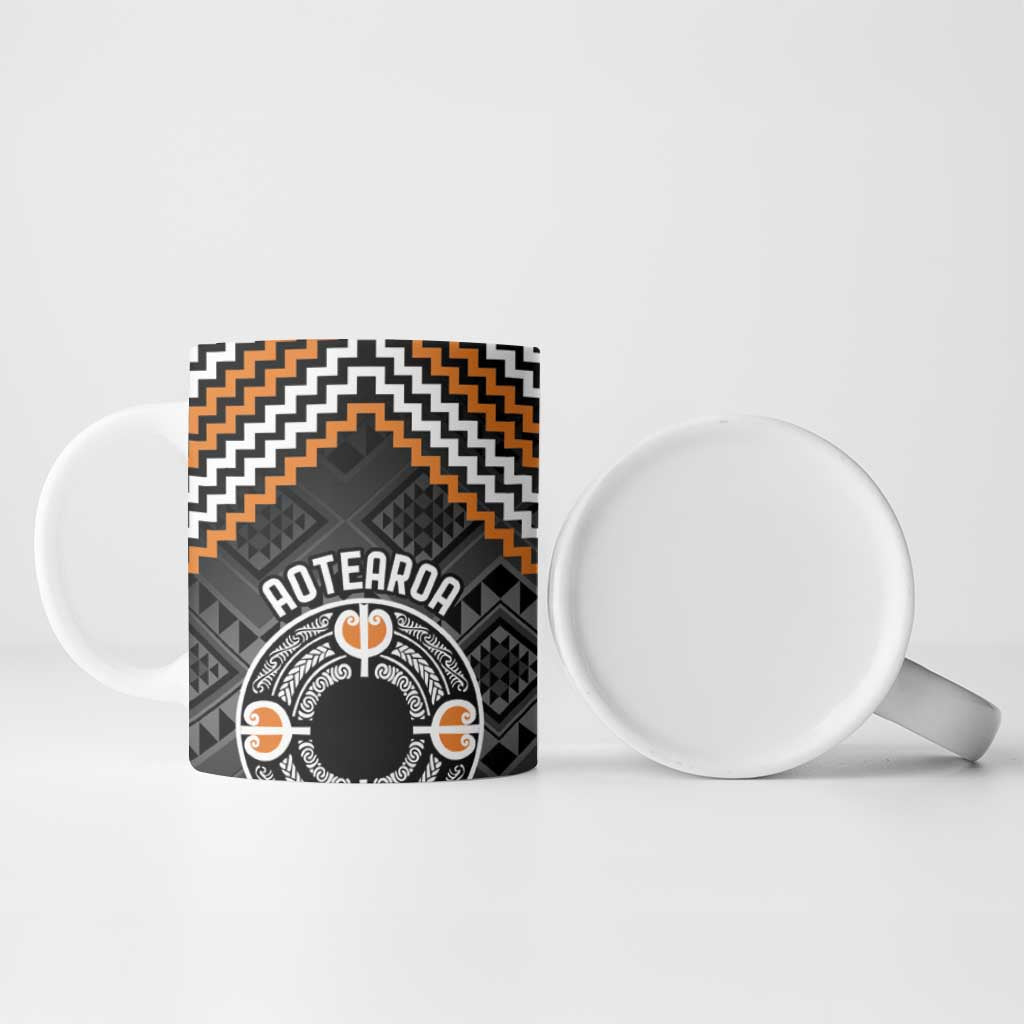 Personalised Aotearoa Niho Taniwha Motif Ceramic Mug Gold Style - Polynesian Pride