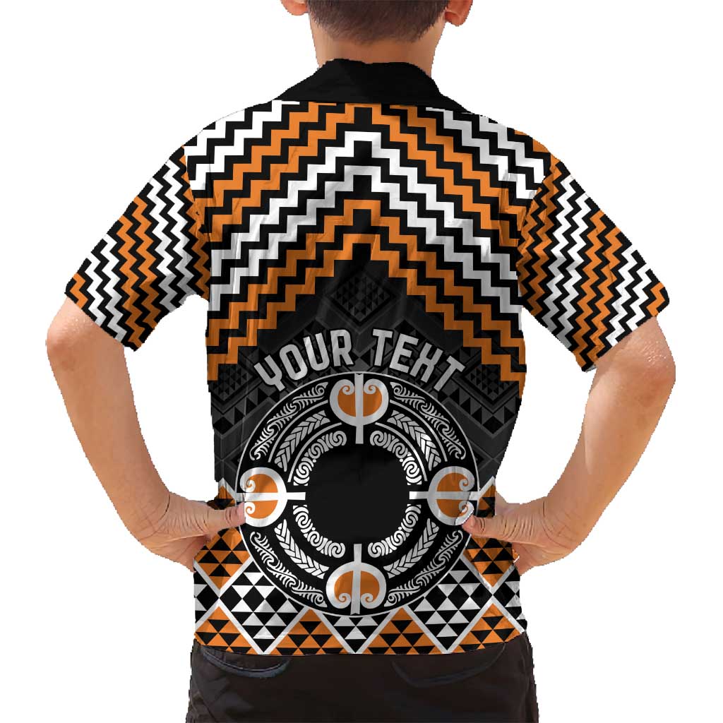 Personalised Aotearoa Niho Taniwha Motif Family Matching Long Sleeve Bodycon Dress and Hawaiian Shirt Gold Style LT9 - Polynesian Pride
