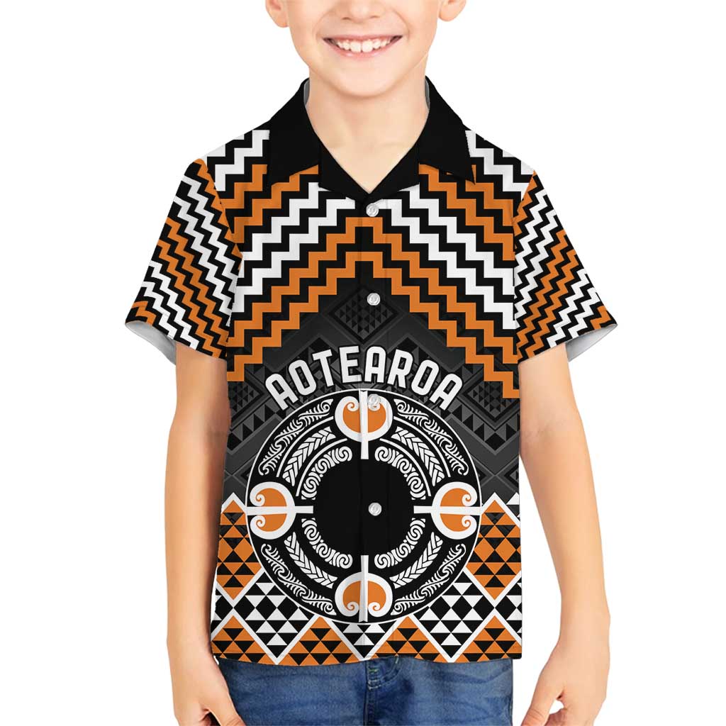 Personalised Aotearoa Niho Taniwha Motif Family Matching Long Sleeve Bodycon Dress and Hawaiian Shirt Gold Style LT9 Son's Shirt Gold - Polynesian Pride