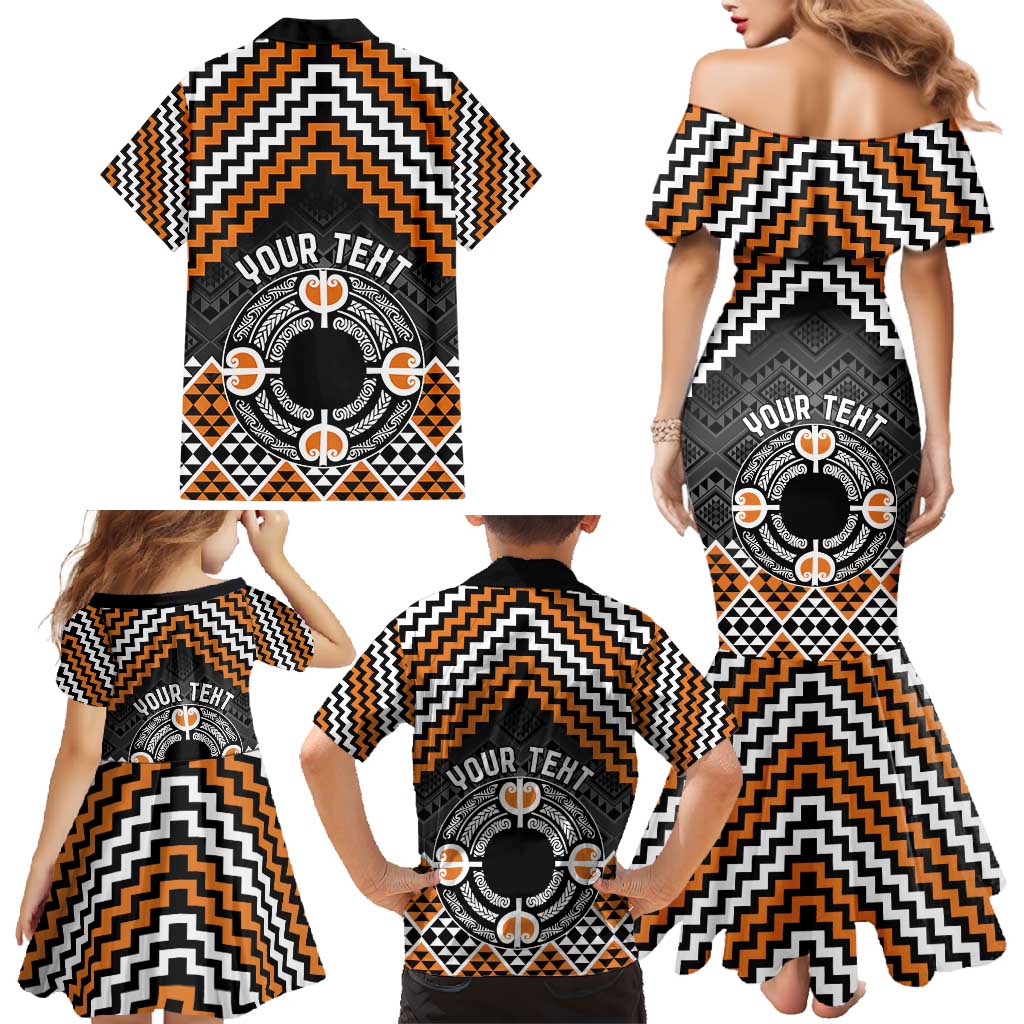 Personalised Aotearoa Niho Taniwha Motif Family Matching Mermaid Dress and Hawaiian Shirt Gold Style LT9 - Polynesian Pride