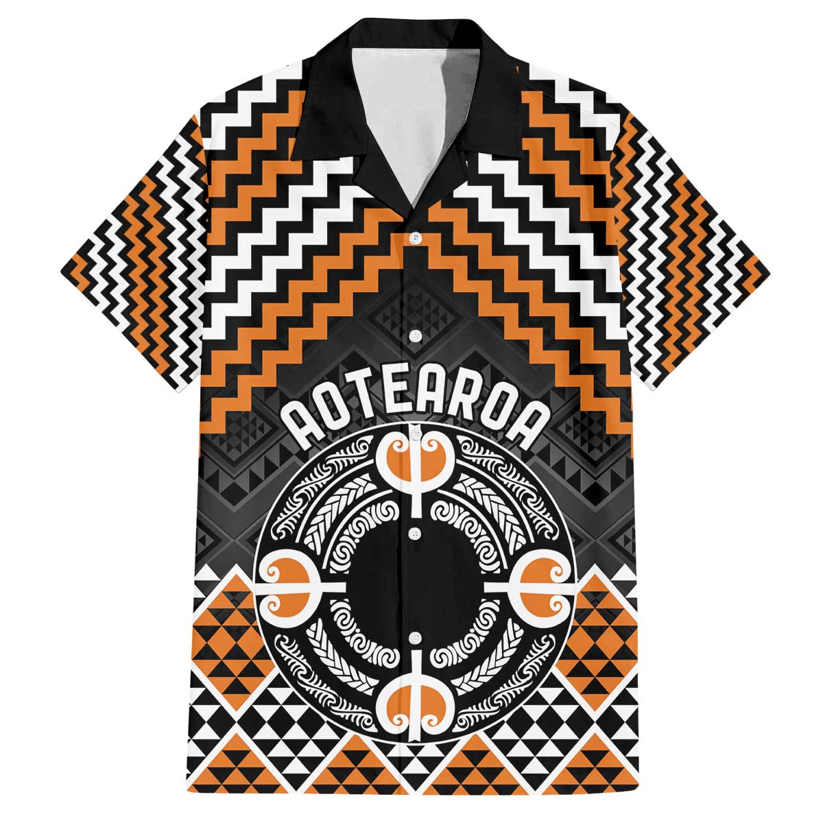 Personalised Aotearoa Niho Taniwha Motif Family Matching Off The Shoulder Long Sleeve Dress and Hawaiian Shirt Gold Style LT9 Dad's Shirt - Short Sleeve Gold - Polynesian Pride