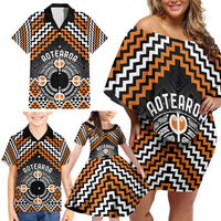 Personalised Aotearoa Niho Taniwha Motif Family Matching Off Shoulder Short Dress and Hawaiian Shirt Gold Style LT9 - Polynesian Pride