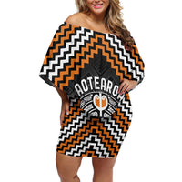 Personalised Aotearoa Niho Taniwha Motif Family Matching Off Shoulder Short Dress and Hawaiian Shirt Gold Style LT9 Mom's Dress Gold - Polynesian Pride