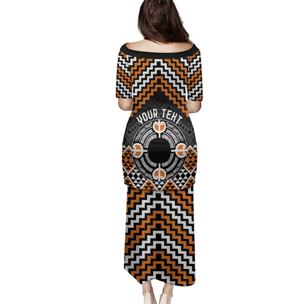Personalised Aotearoa Niho Taniwha Motif Family Matching Puletasi and Hawaiian Shirt Gold Style LT9 - Polynesian Pride