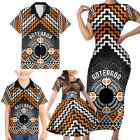 Personalised Aotearoa Niho Taniwha Motif Family Matching Short Sleeve Bodycon Dress and Hawaiian Shirt Gold Style LT9 - Polynesian Pride