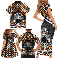 Personalised Aotearoa Niho Taniwha Motif Family Matching Short Sleeve Bodycon Dress and Hawaiian Shirt Gold Style LT9 - Polynesian Pride