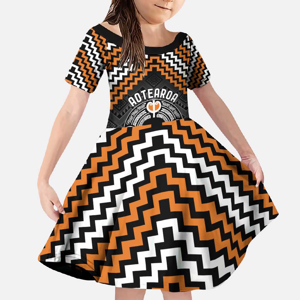 Personalised Aotearoa Niho Taniwha Motif Family Matching Tank Maxi Dress and Hawaiian Shirt Gold Style LT9 Daughter's Dress Gold - Polynesian Pride