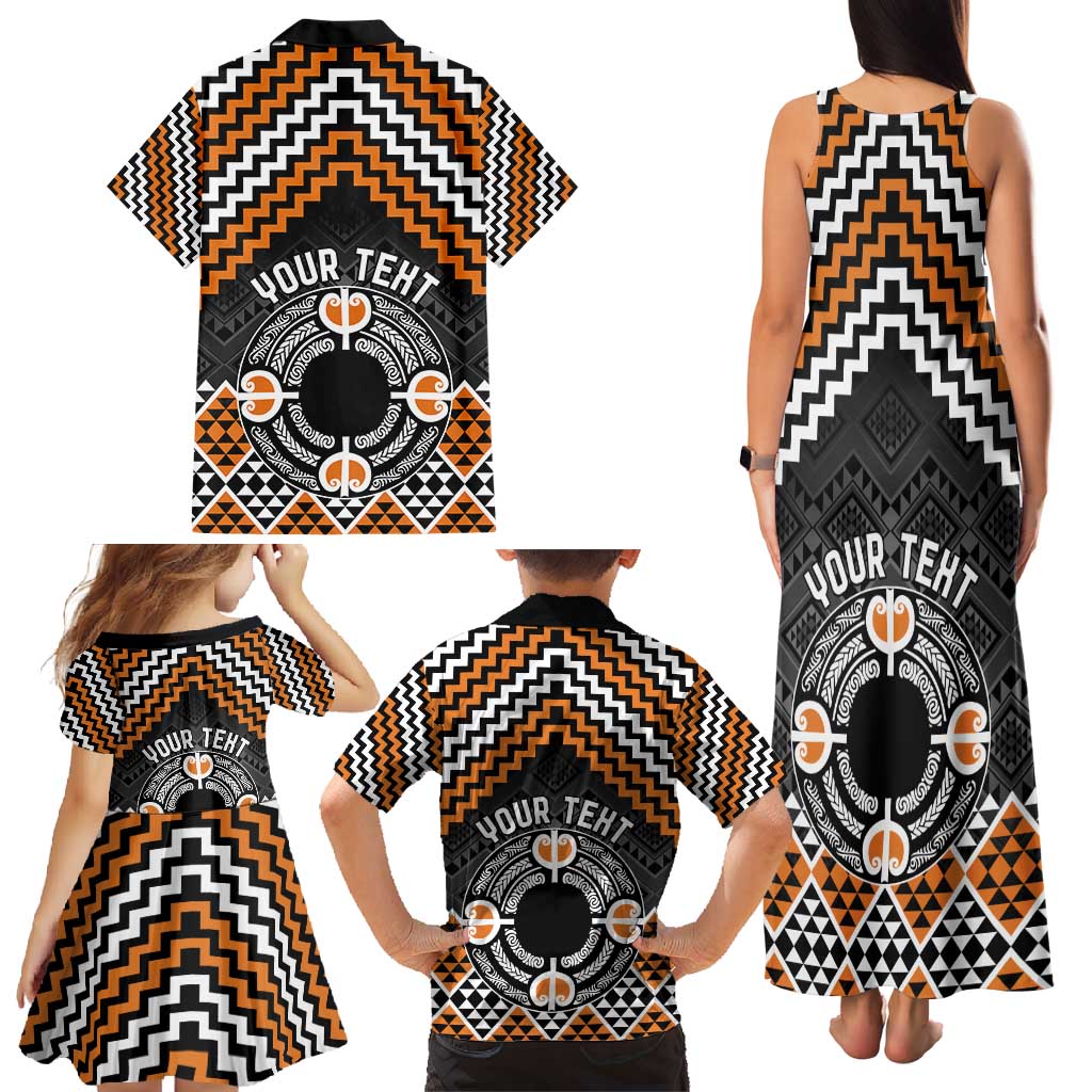 Personalised Aotearoa Niho Taniwha Motif Family Matching Tank Maxi Dress and Hawaiian Shirt Gold Style LT9 - Polynesian Pride