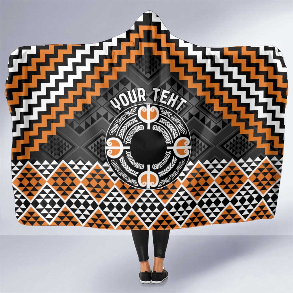 Personalised Aotearoa Niho Taniwha Motif Hooded Blanket Gold Style