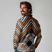 Personalised Aotearoa Niho Taniwha Motif Long Sleeve Polo Shirt Gold Style