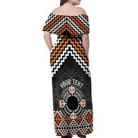 Personalised Aotearoa Niho Taniwha Motif Off Shoulder Maxi Dress Gold Style