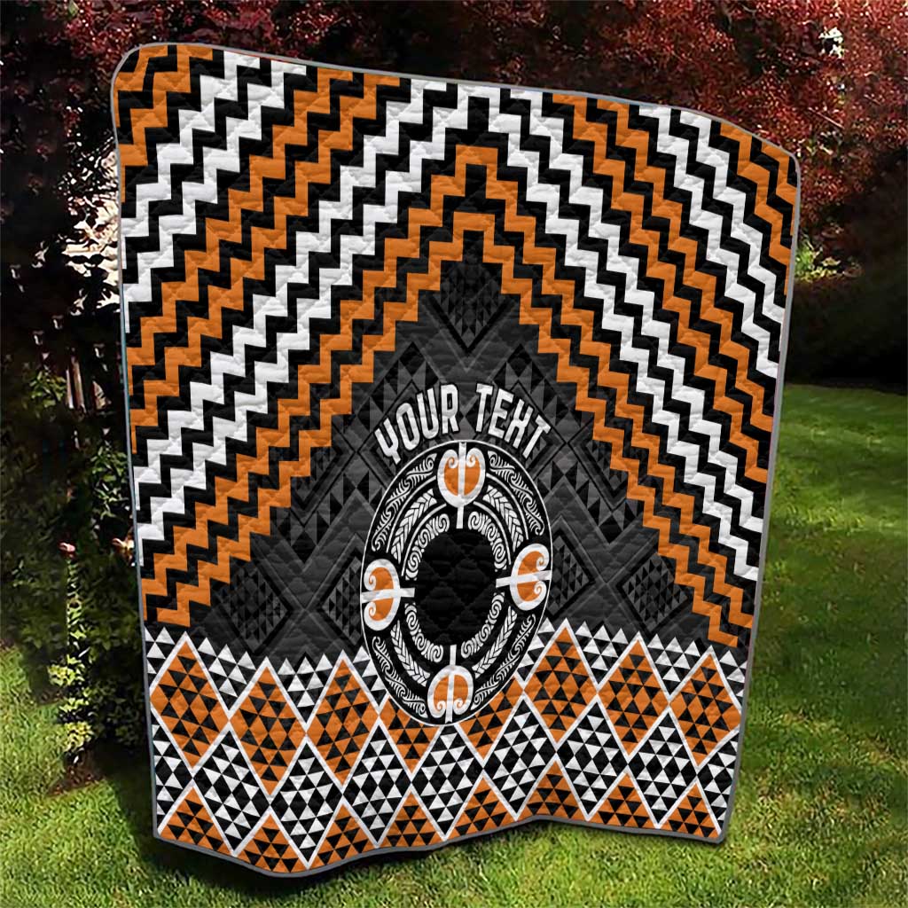Personalised Aotearoa Niho Taniwha Motif Quilt Gold Style