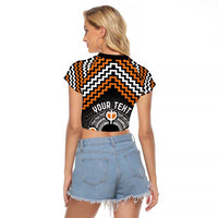 Personalised Aotearoa Niho Taniwha Motif Raglan Cropped T Shirt Gold Style