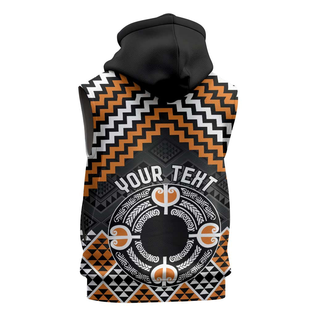 Personalised Aotearoa Niho Taniwha Motif Sleeveless Hoodie Gold Style LT9 - Polynesian Pride